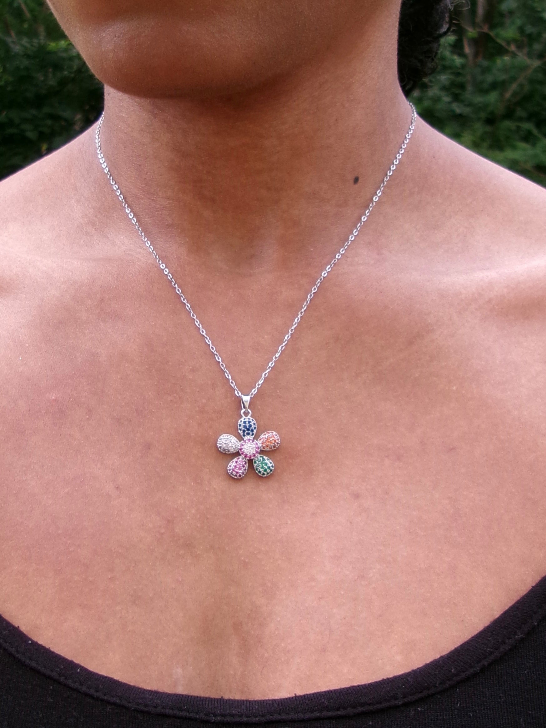 Colorful Crystal Flower Necklace