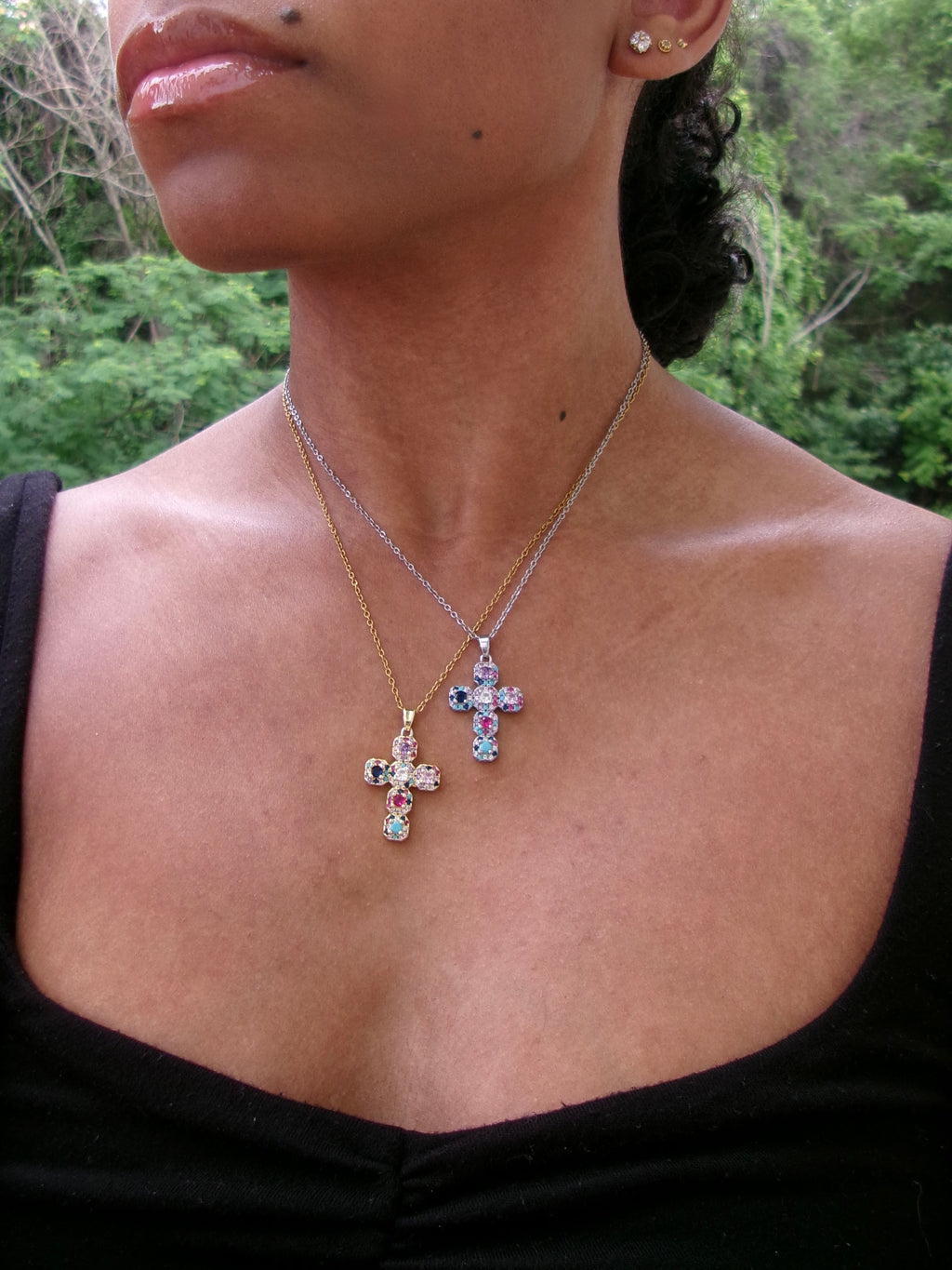 Colorful Crystal Cross Necklace