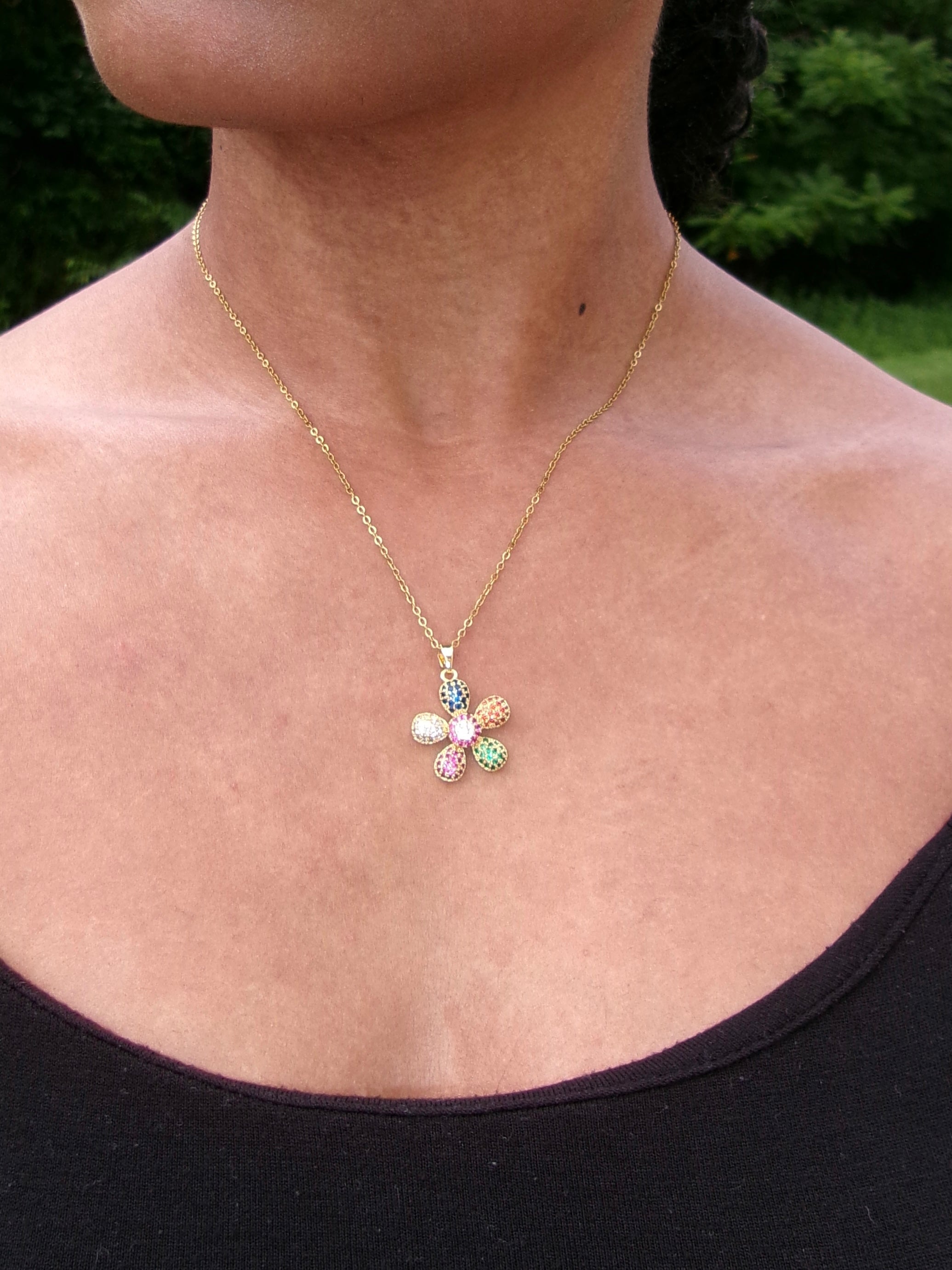 Colorful Crystal Flower Necklace