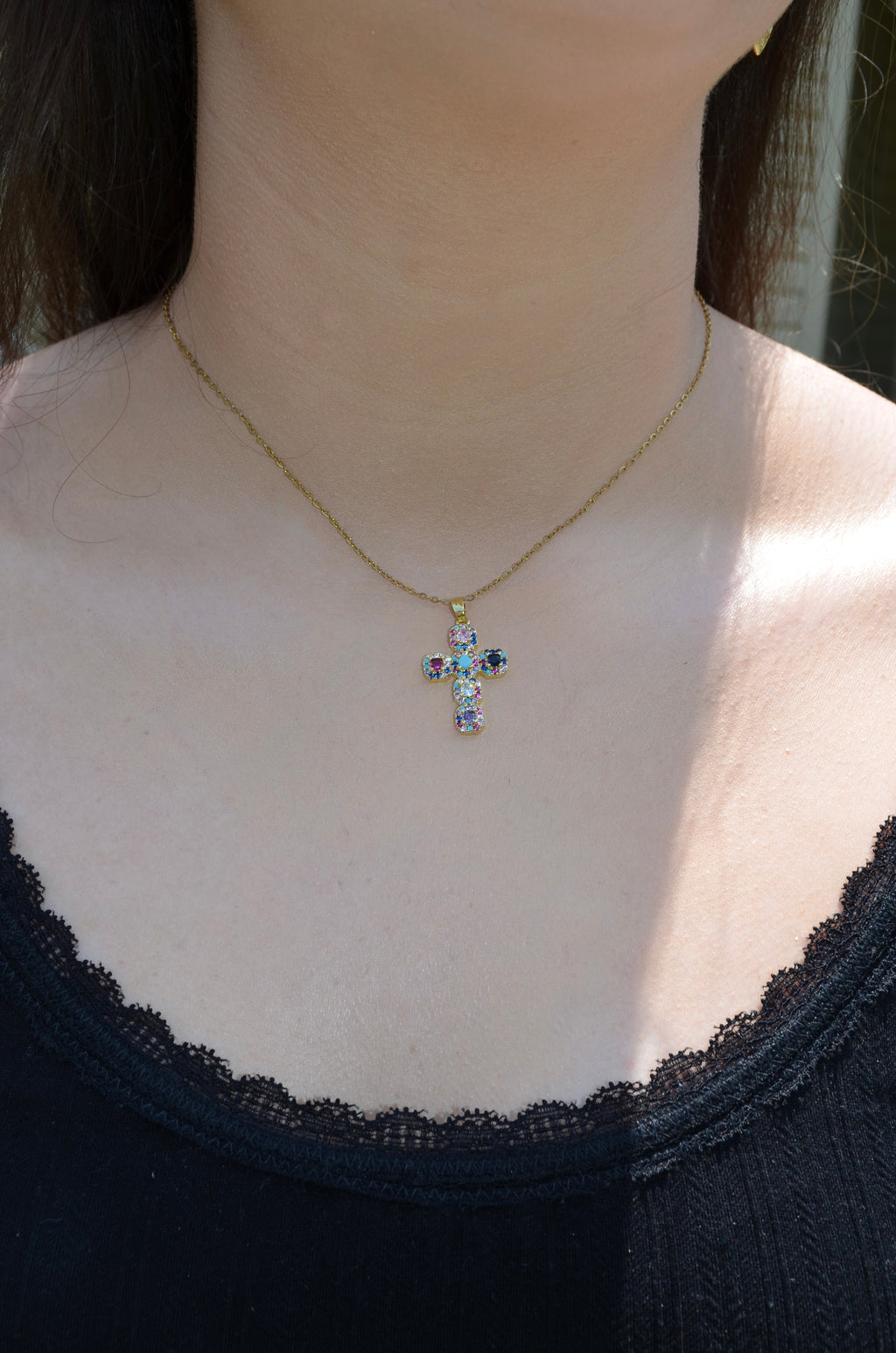 Colorful Crystal Cross Necklace