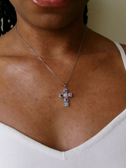 Colorful Crystal Cross Necklace