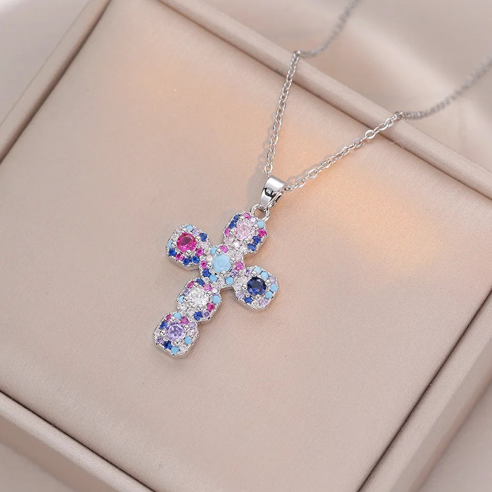 Stainless Steel Colorful Cross Necklace