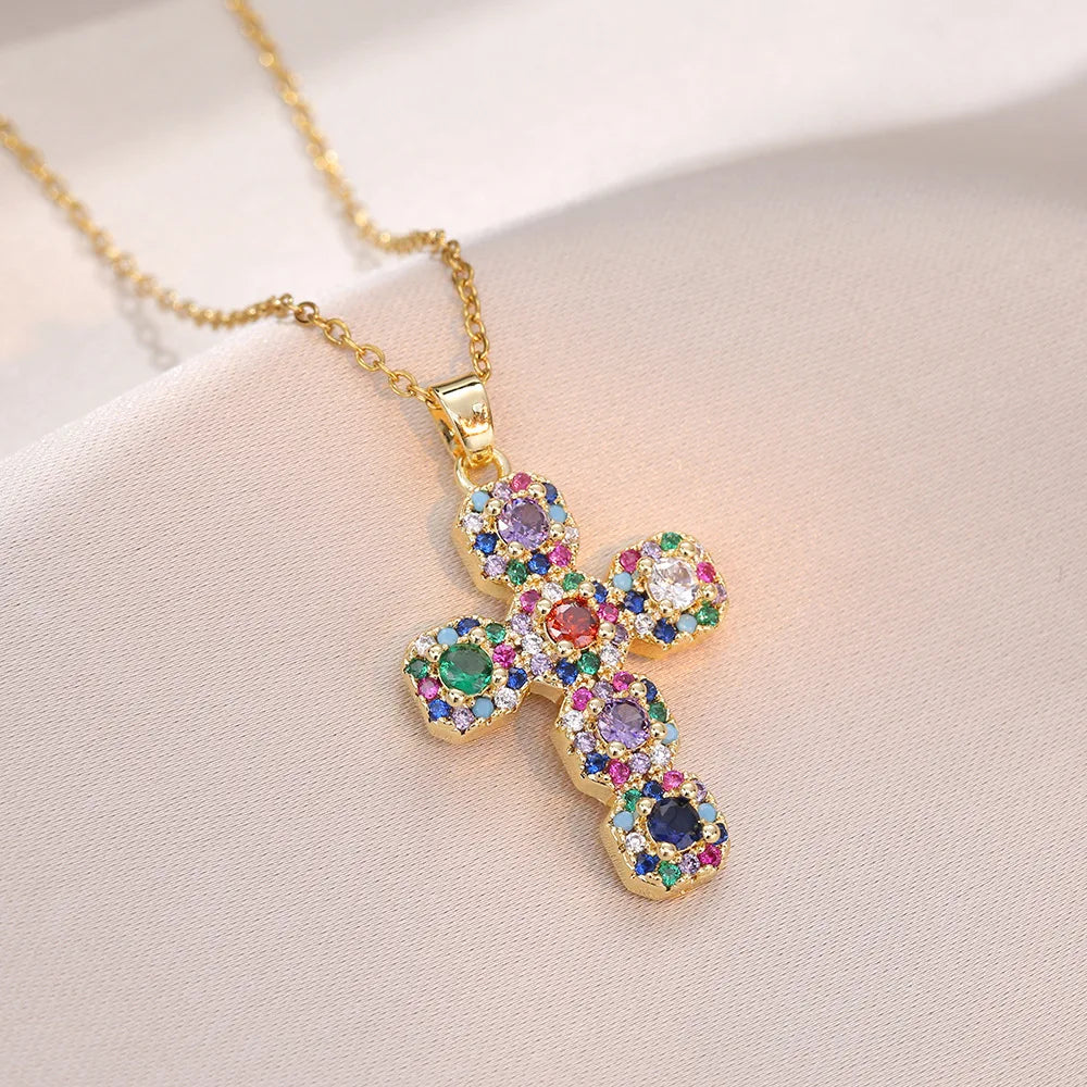 Stainless Steel Colorful Cross Necklace