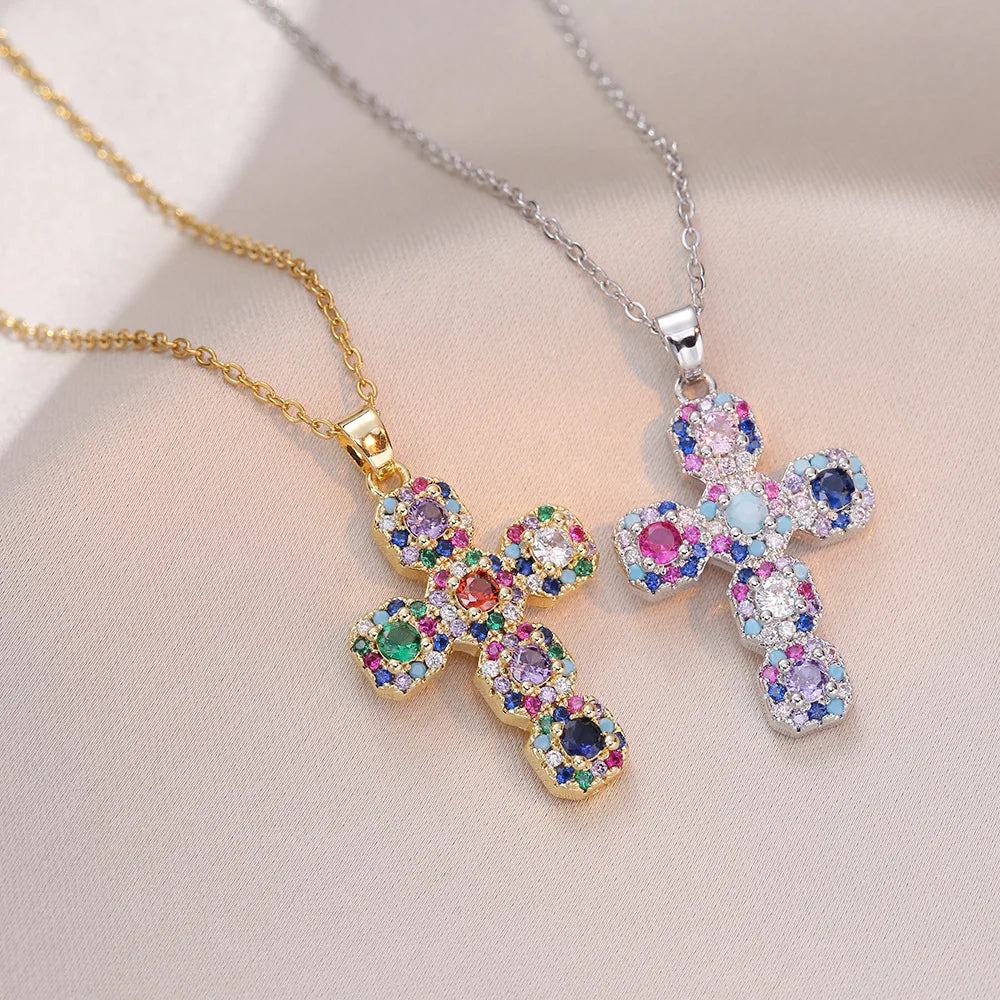 Stainless Steel Colorful Cross Necklace
